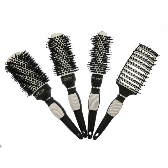 High temperature resistance white color rubber handle natural boar bristle ceramic round hair brush